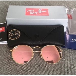 Ray-Ban round metal pink flash lens gold frame